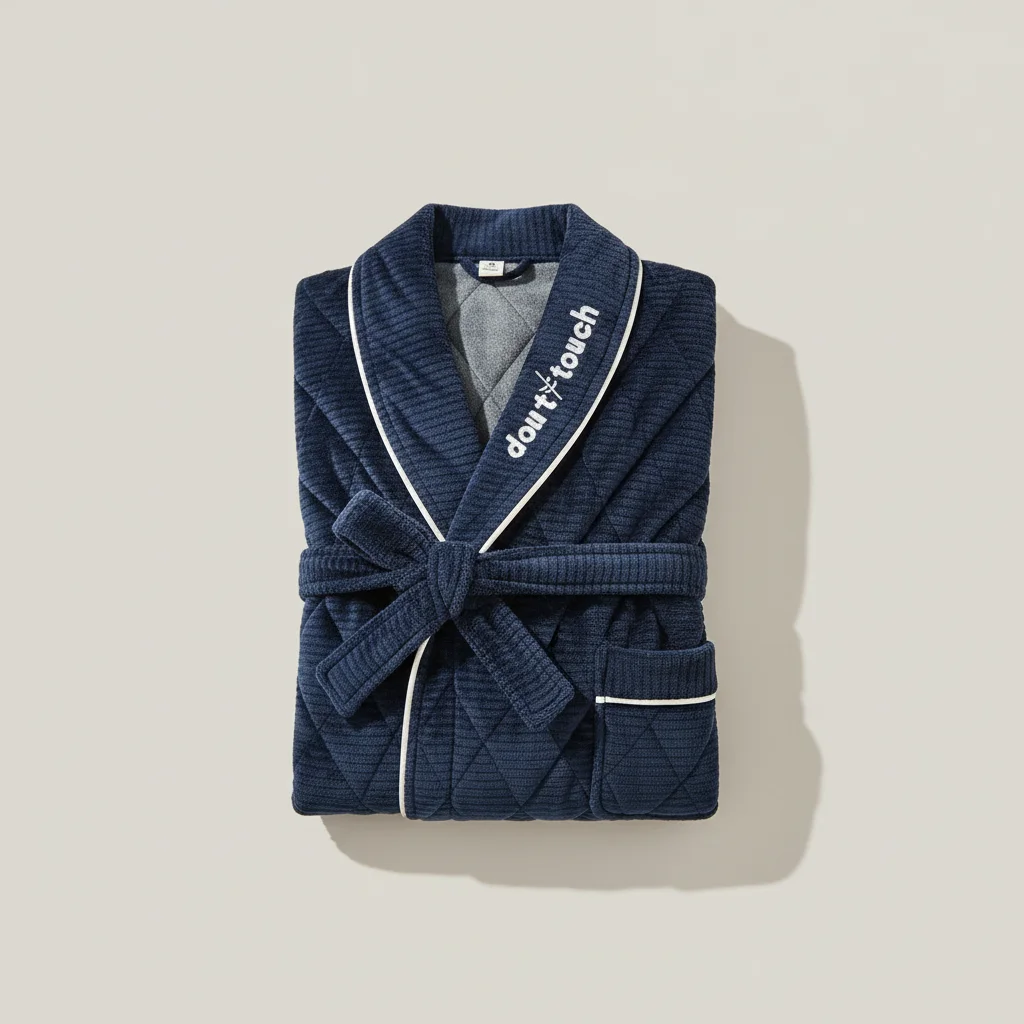 robe chambre homme longue en polyester élégant - Vue 5 - robe chambre homme