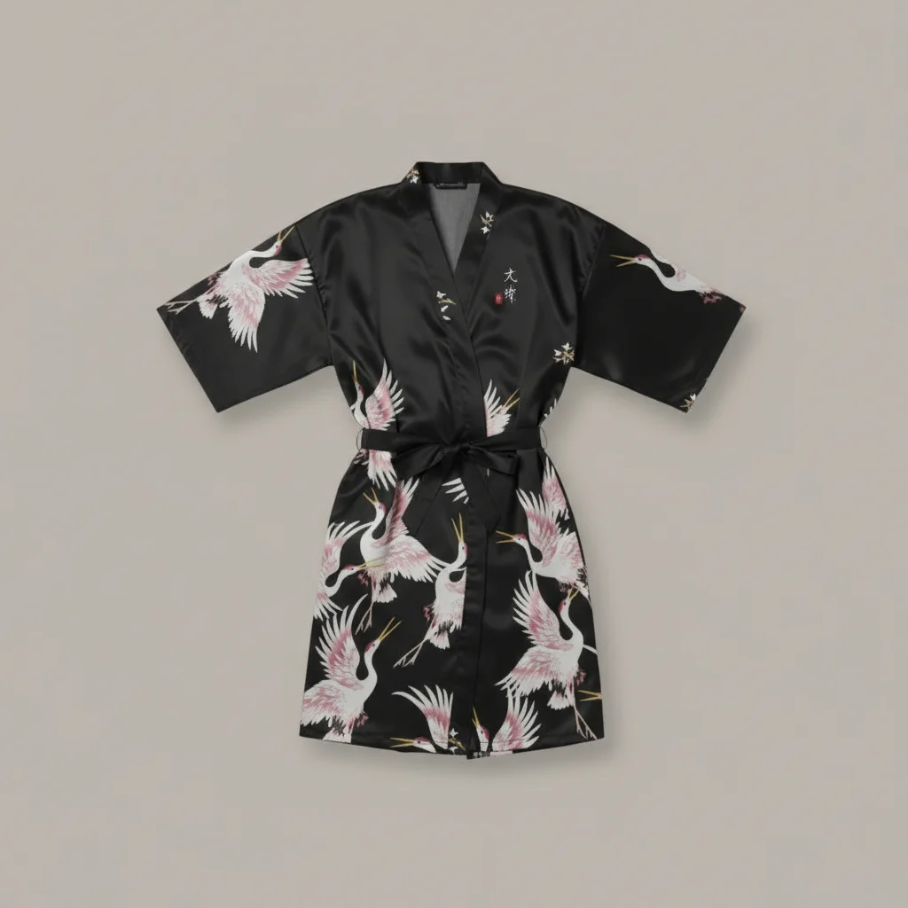 robe chambre homme satin motif japonais élégant - Vue 3 - robe chambre homme