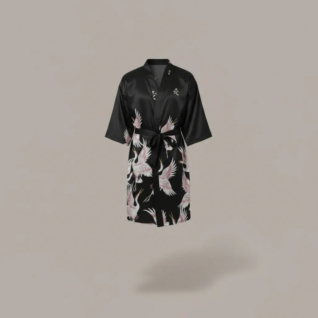 robe chambre homme satin motif japonais élégant - Vue 5 - robe chambre homme